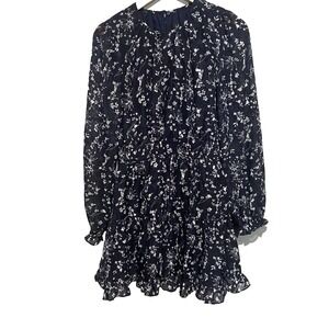 NWT Lulus‎ Navy Floral A-Line Knee Length Long Sleeve Dress Size XXS